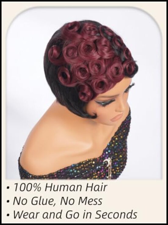 Short Pixie Cut Human Hair Wig Glueless Wear And Go 180% Density Curly Pixie main image 4
